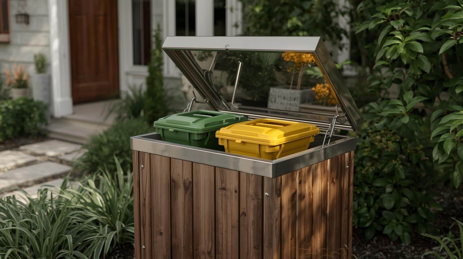 Cache poubelle extérieur pour deux poubelles